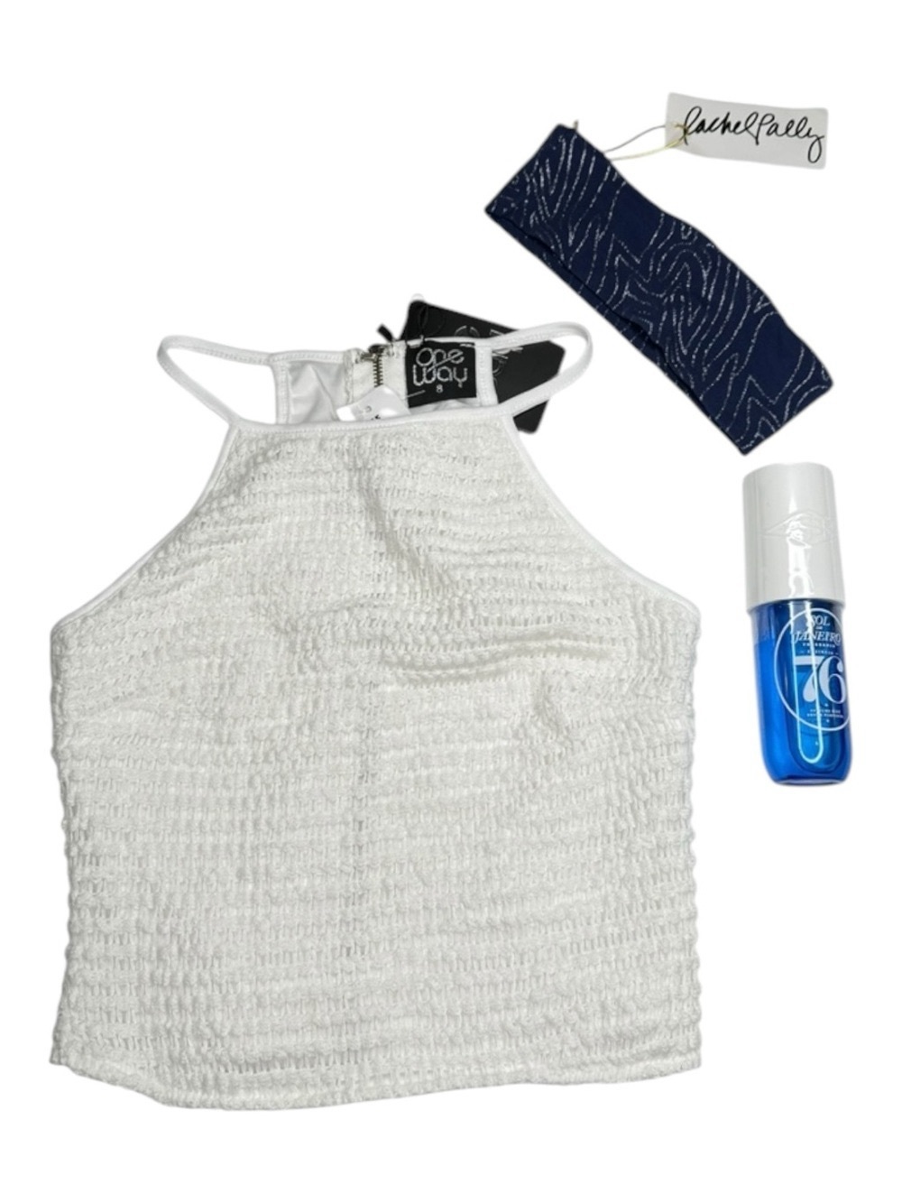 new LF One Way ✌︎︎ Festival Crochet Halter Spaghetti Strap Crop Top ✌︎︎ White - Picture 3 of 16